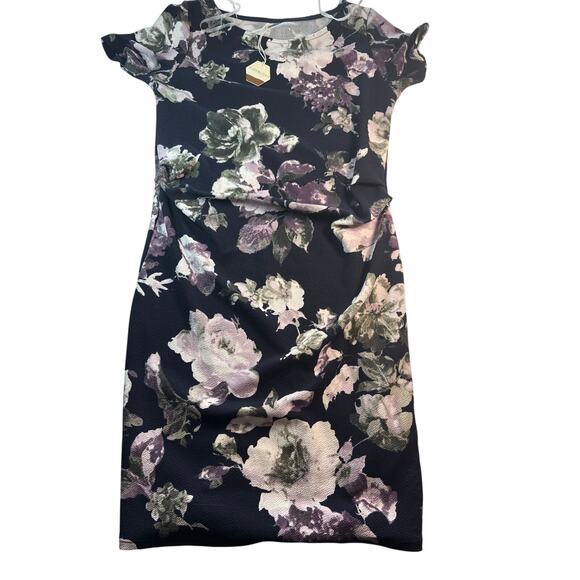 PinkBlush Navy Blue Watercolor Floral Fitted Maternity Dress Large - Picture 1 of 4